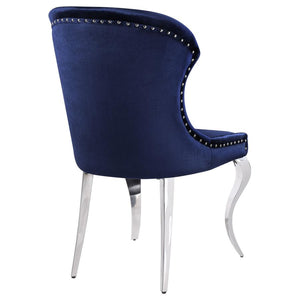 Cheyanne Upholstered Wingback Side Chair With Nailhead Trim Chrome And Ink Blue (Set Of 2)