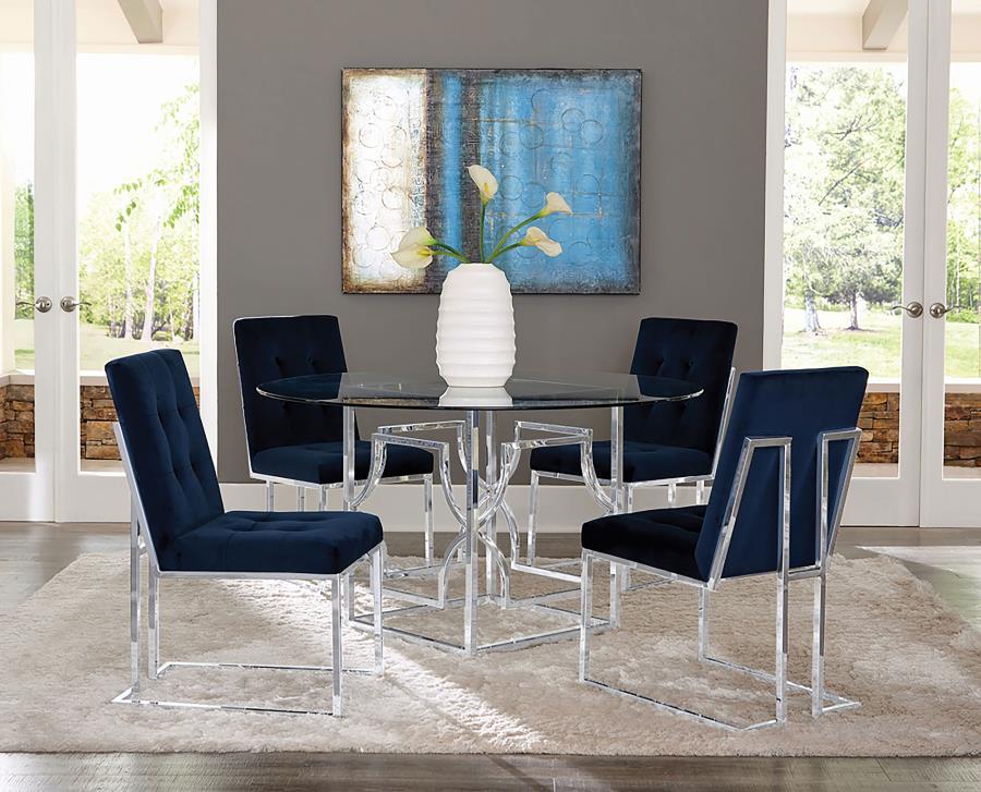 CoasterElevations Cisco Upholstered Dining Chairs Ink Blue And Chrome (Set Of 2)