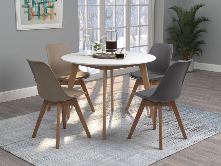 CoasterEveryday Breckenridge Round Dining Table Matte White And Natural Oak