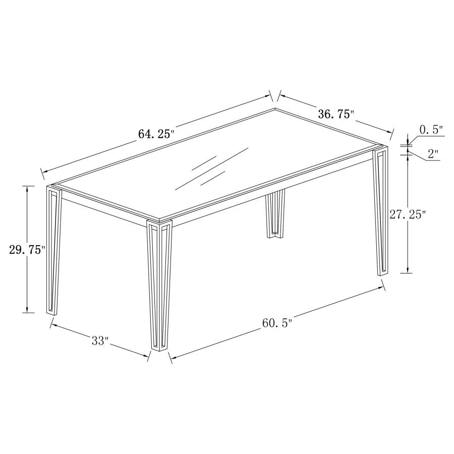 CoasterElevations Pauline Rectangular Dining Table With Metal Leg White And Chrome