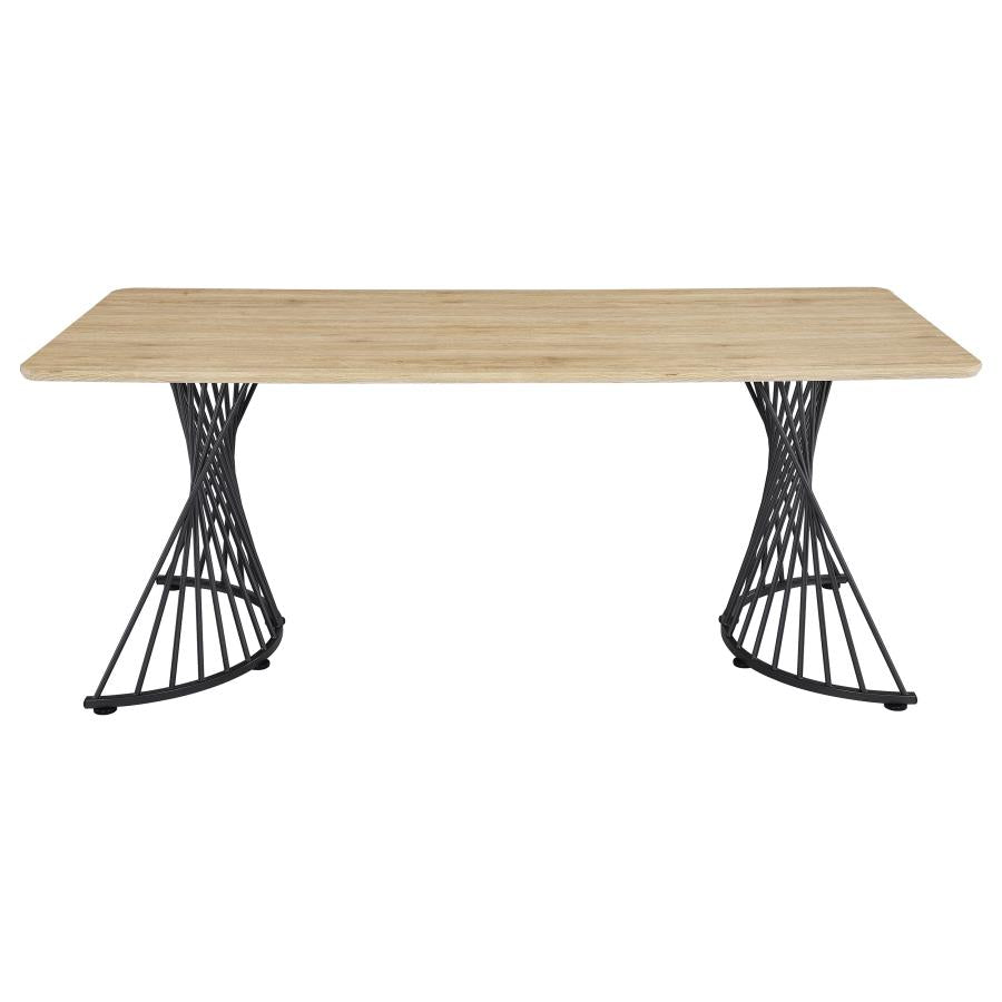 CoasterEveryday Altus Swirl Base Dining Table Natural Oak And Gunmetal