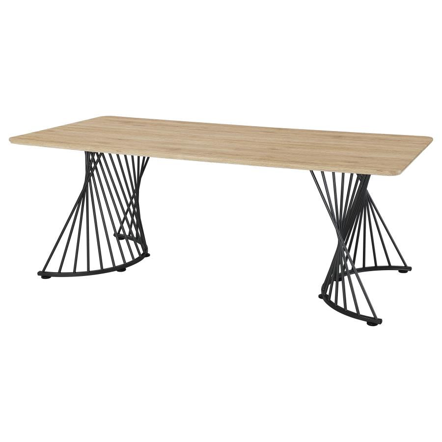 CoasterEveryday Altus Swirl Base Dining Table Natural Oak And Gunmetal