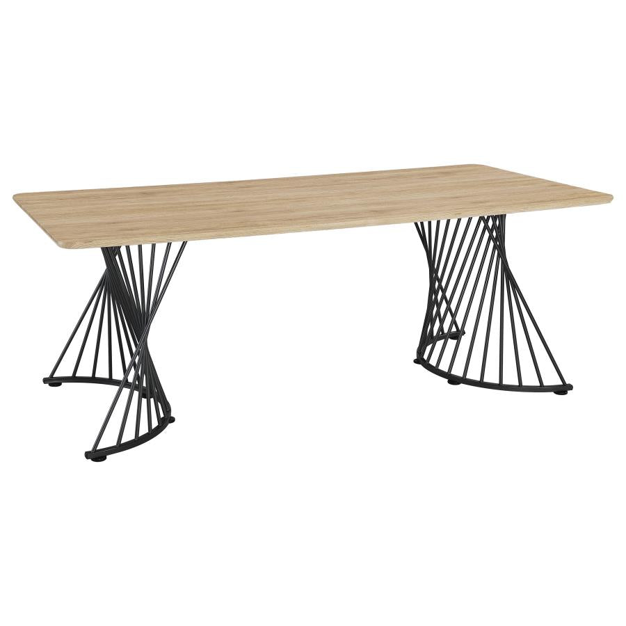 CoasterEveryday Altus Swirl Base Dining Table Natural Oak And Gunmetal