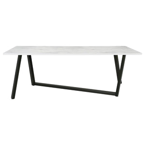 CoasterEssence Mayer Rectangular Dining Table Faux White Marble And Gunmetal