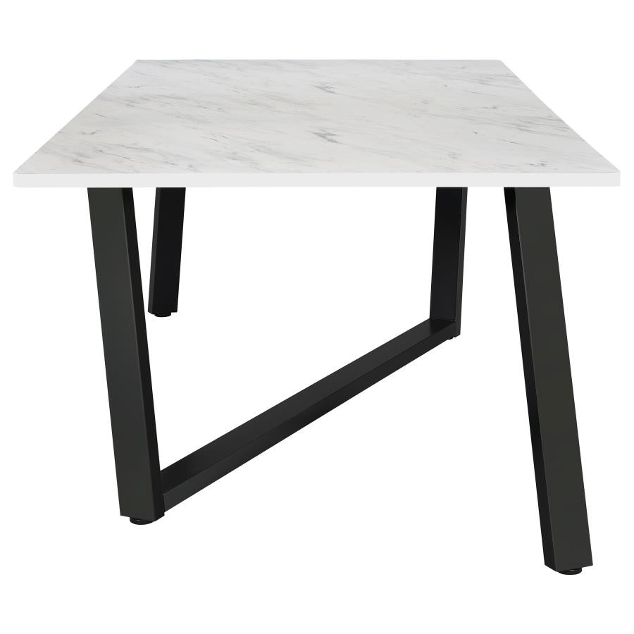 CoasterEssence Mayer Rectangular Dining Table Faux White Marble And Gunmetal