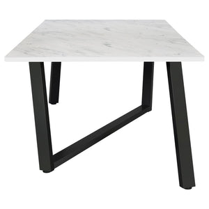 CoasterEssence Mayer Rectangular Dining Table Faux White Marble And Gunmetal