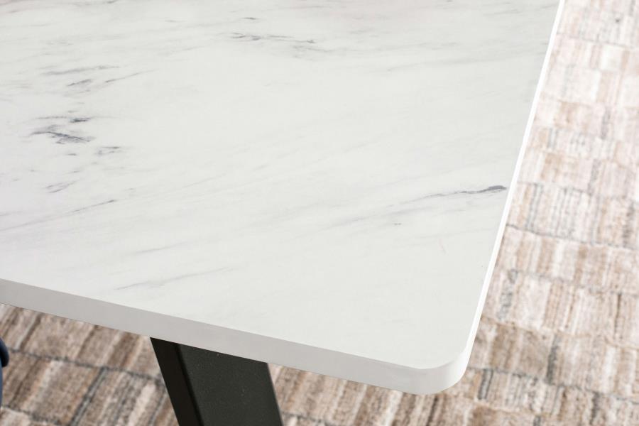 CoasterEssence Mayer Rectangular Dining Table Faux White Marble And Gunmetal