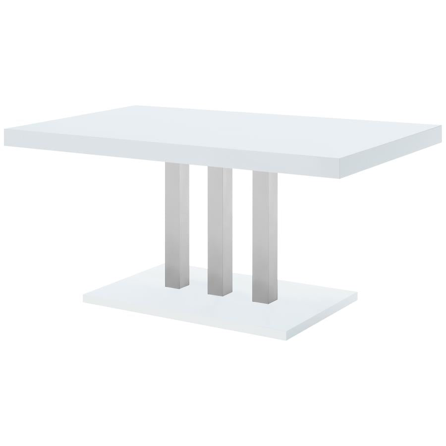 CoasterEssence Brooklyn Rectangular Dining Table White High Gloss And Chrome