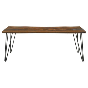 CoasterEssence Neve Live-Edge Dining Table With Hairpin Legs Sheesham Grey And Gunmetal