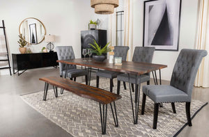 CoasterEssence Neve Live-Edge Dining Table With Hairpin Legs Sheesham Grey And Gunmetal