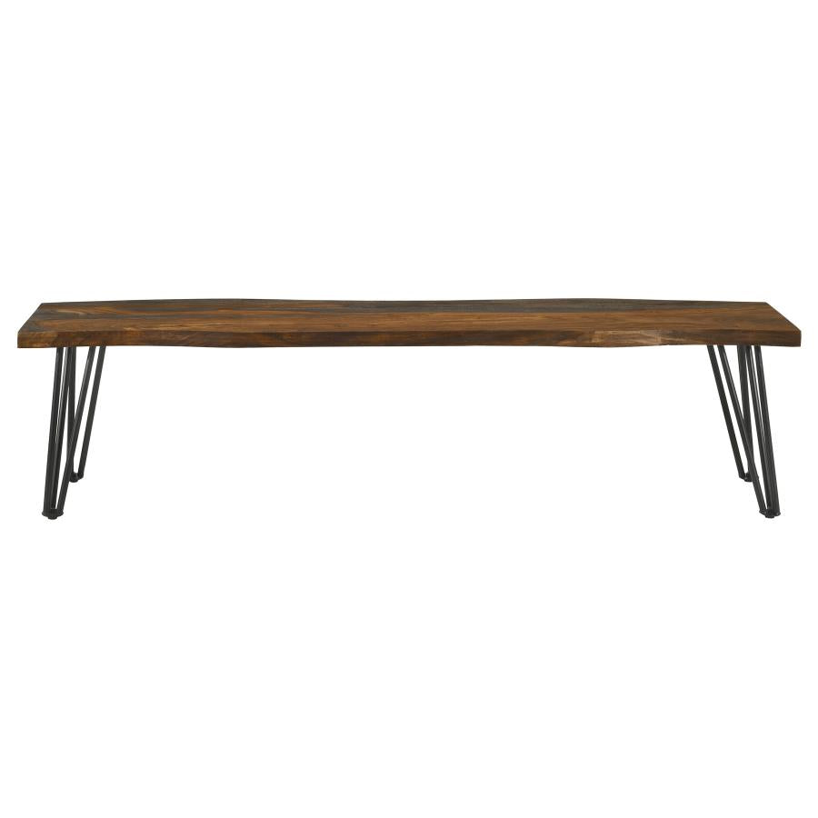 CoasterEssence Neve Live-Edge Dining Bench With Hairpin Legs Sheesham Grey And Gunmetal