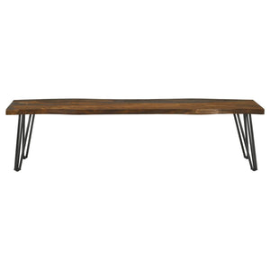 CoasterEssence Neve Live-Edge Dining Bench With Hairpin Legs Sheesham Grey And Gunmetal