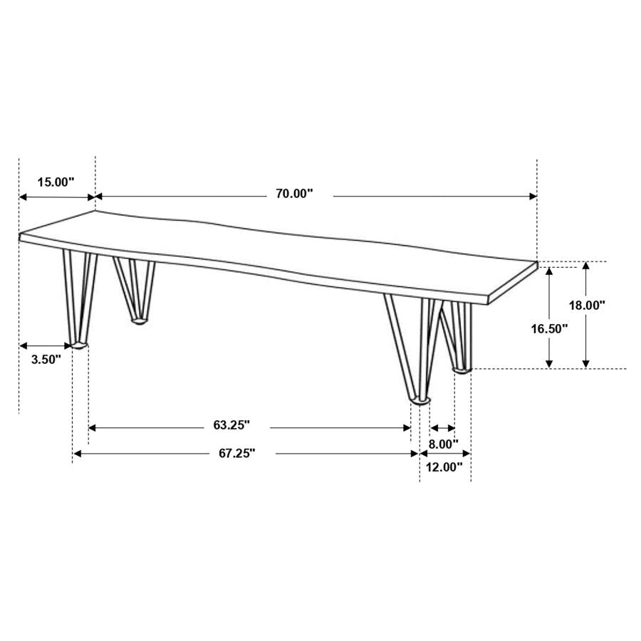 CoasterEssence Neve Live-Edge Dining Bench With Hairpin Legs Sheesham Grey And Gunmetal