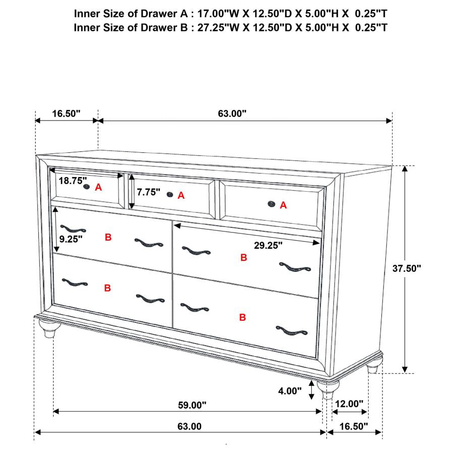 CoasterEveryday Barzini 7-Drawer Rectangular Dresser Black