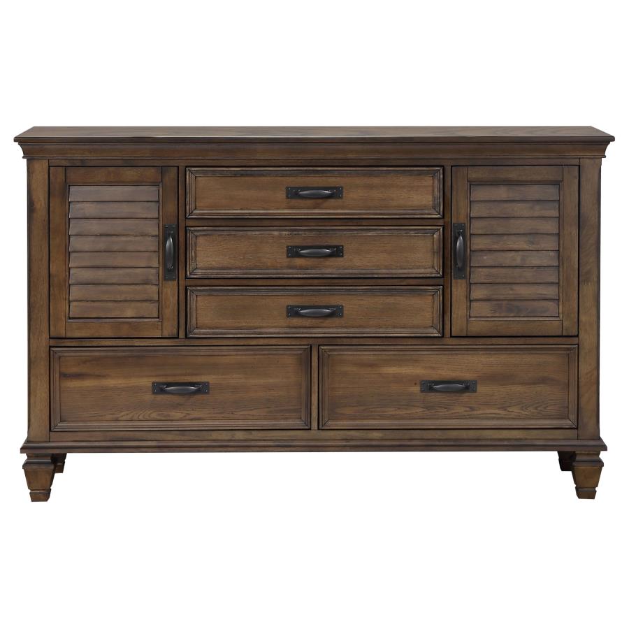 CoasterEssence Franco 5-Drawer Dresser With 2 Louvered Doors Burnished Oak