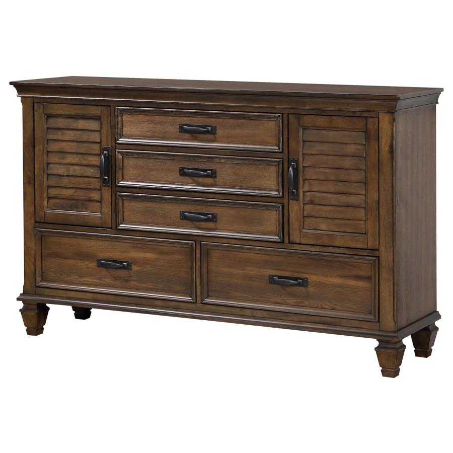 CoasterEssence Franco 5-Drawer Dresser With 2 Louvered Doors Burnished Oak