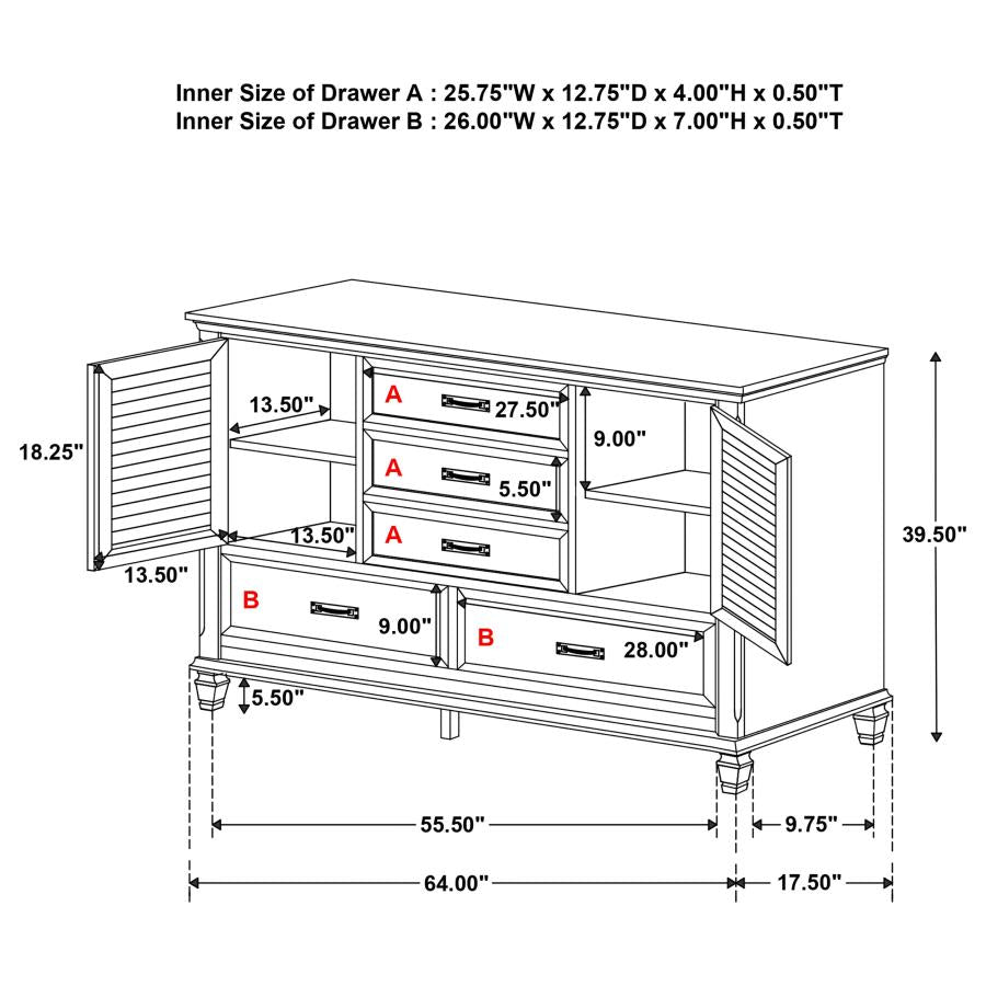 CoasterEssence Franco 5-Drawer Dresser With 2 Louvered Doors Burnished Oak