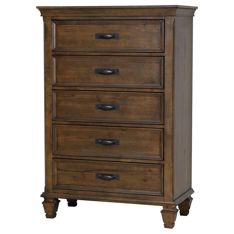 CoasterEssence Franco 5-Drawer Chest Burnished Oak