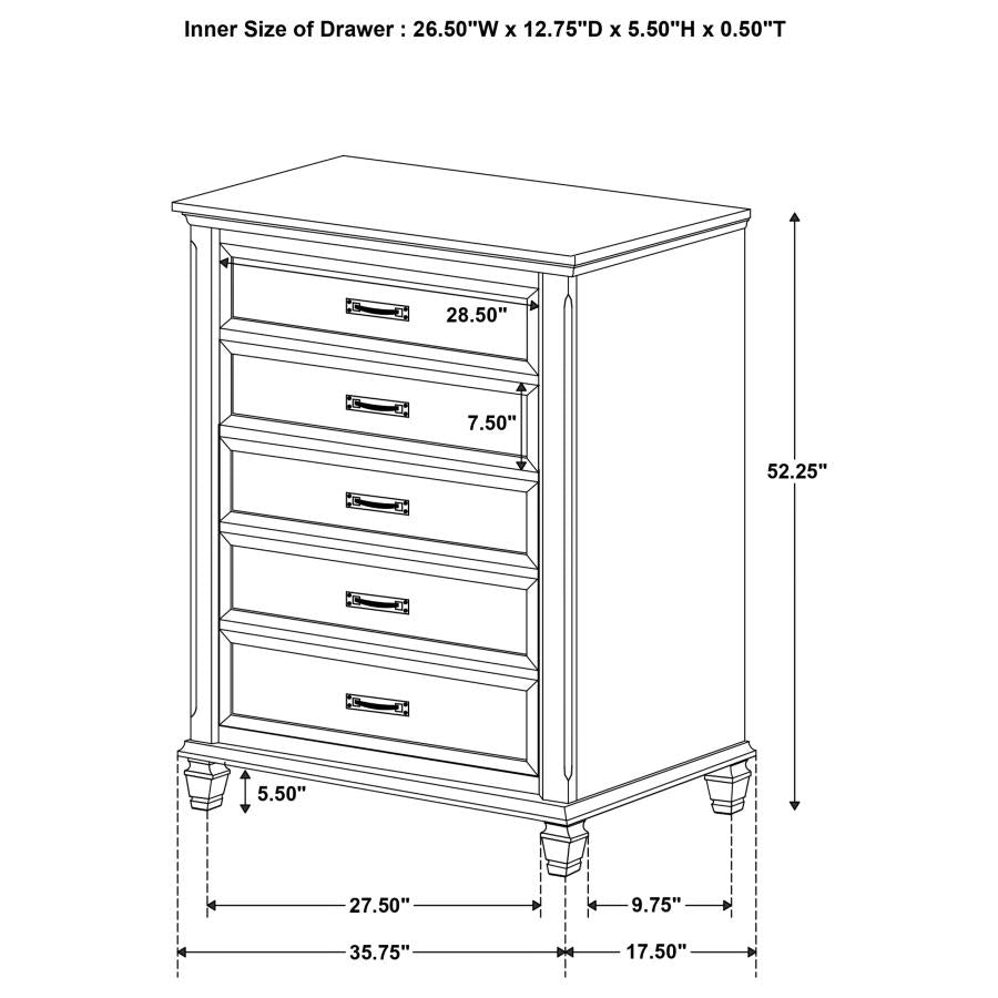 CoasterEssence Franco 5-Drawer Chest Burnished Oak