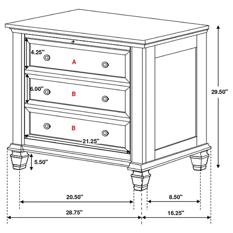 CoasterEssence Sandy Beach 3-Drawer Nightstand Cream White