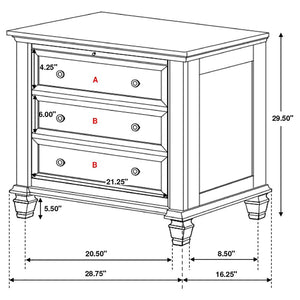 CoasterEssence Sandy Beach 3-Drawer Nightstand Cream White