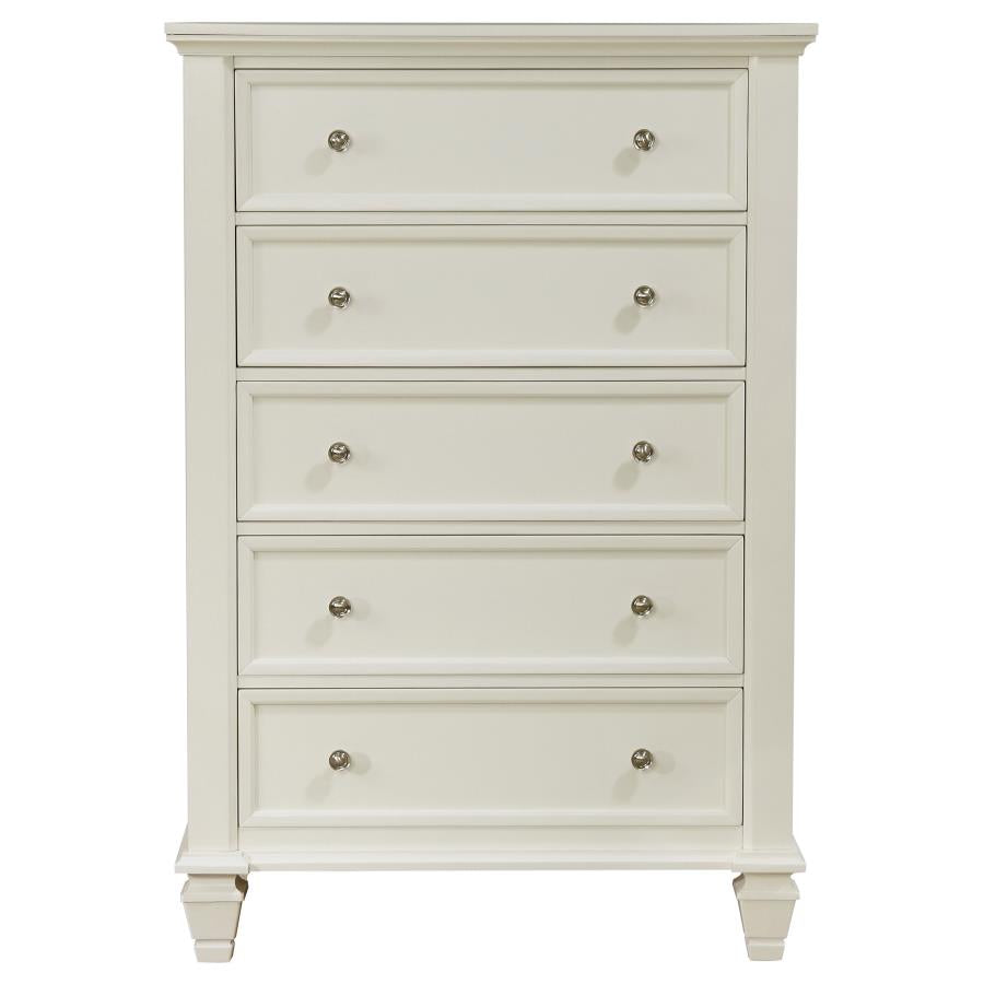 CoasterEssence Sandy Beach 5-Drawer Rectangular Chest Cream White