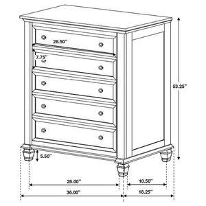 CoasterEssence Sandy Beach 5-Drawer Rectangular Chest Cream White