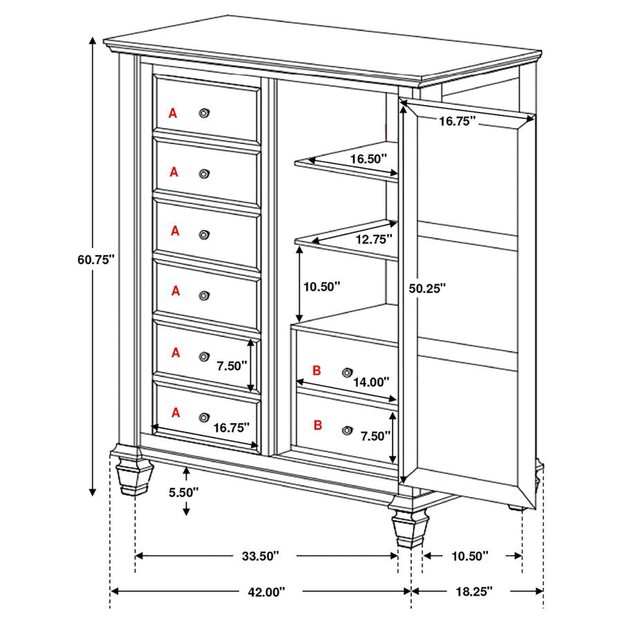 CoasterEssence Sandy Beach 8-Drawer Door Chest Storage Cream White