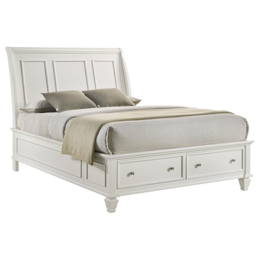 CoasterEssence Sandy Beach Storage Sleigh Bed Cream White