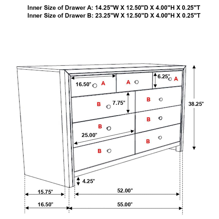 CoasterEveryday Serenity Rectangular 9-Drawer Dresser Rich Merlot