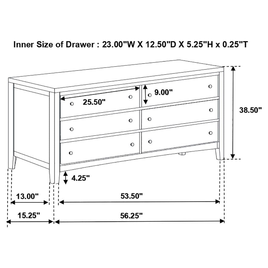 CoasterEveryday Carlton 6-Drawer Rectangular Dresser Cappuccino