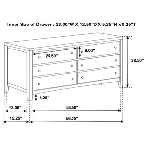 CoasterEveryday Carlton 6-Drawer Rectangular Dresser Cappuccino