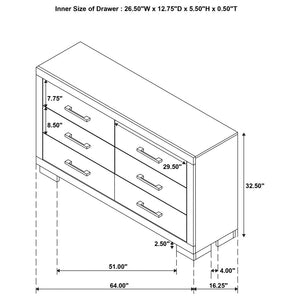 CoasterEssence Jessica 6-Drawer Dresser White