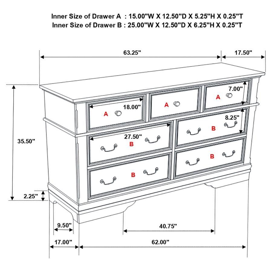 CoasterEssence Cambridge 7-Drawer Rectangular Dresser Cappuccino