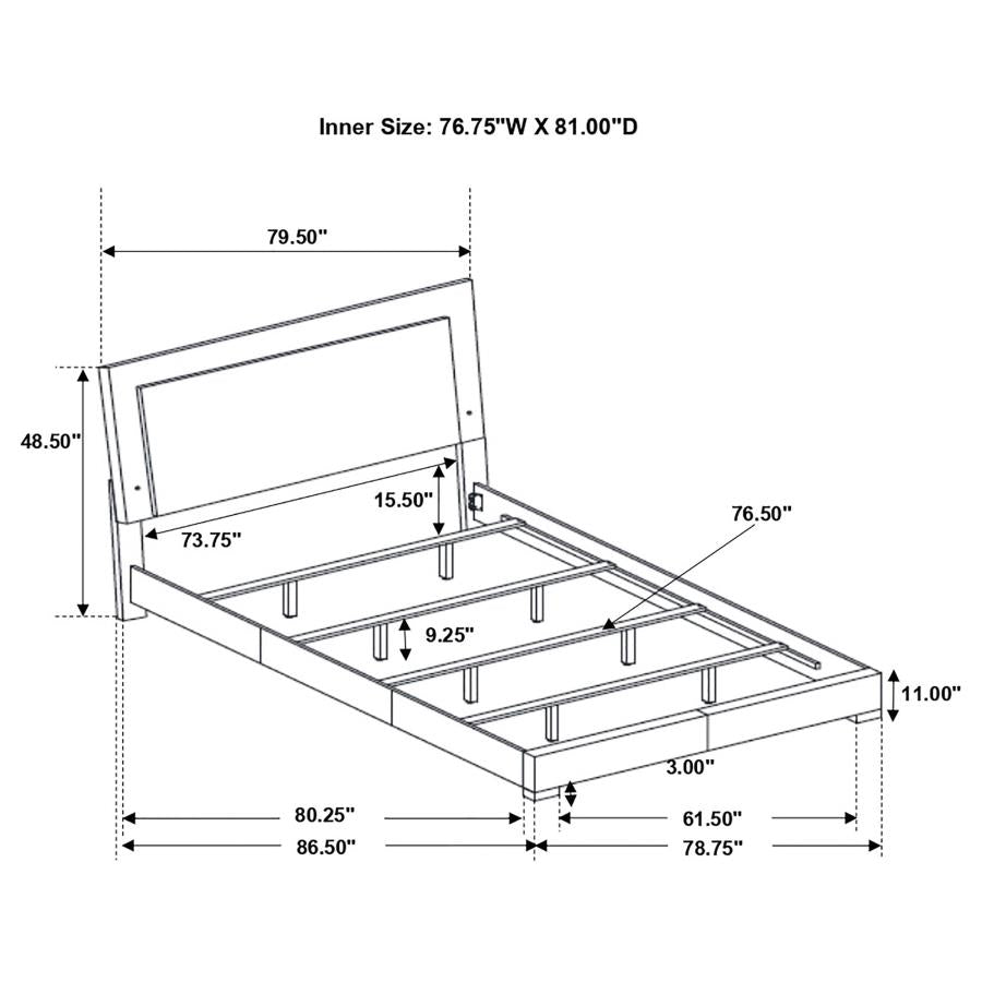 CoasterEssence Felicity Panel Bed With LED Lighting Glossy White