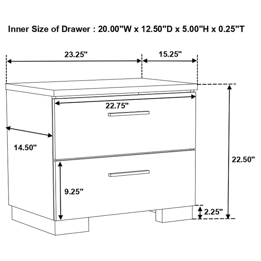 CoasterEssence Felicity 2-Drawer Nightstand Glossy White