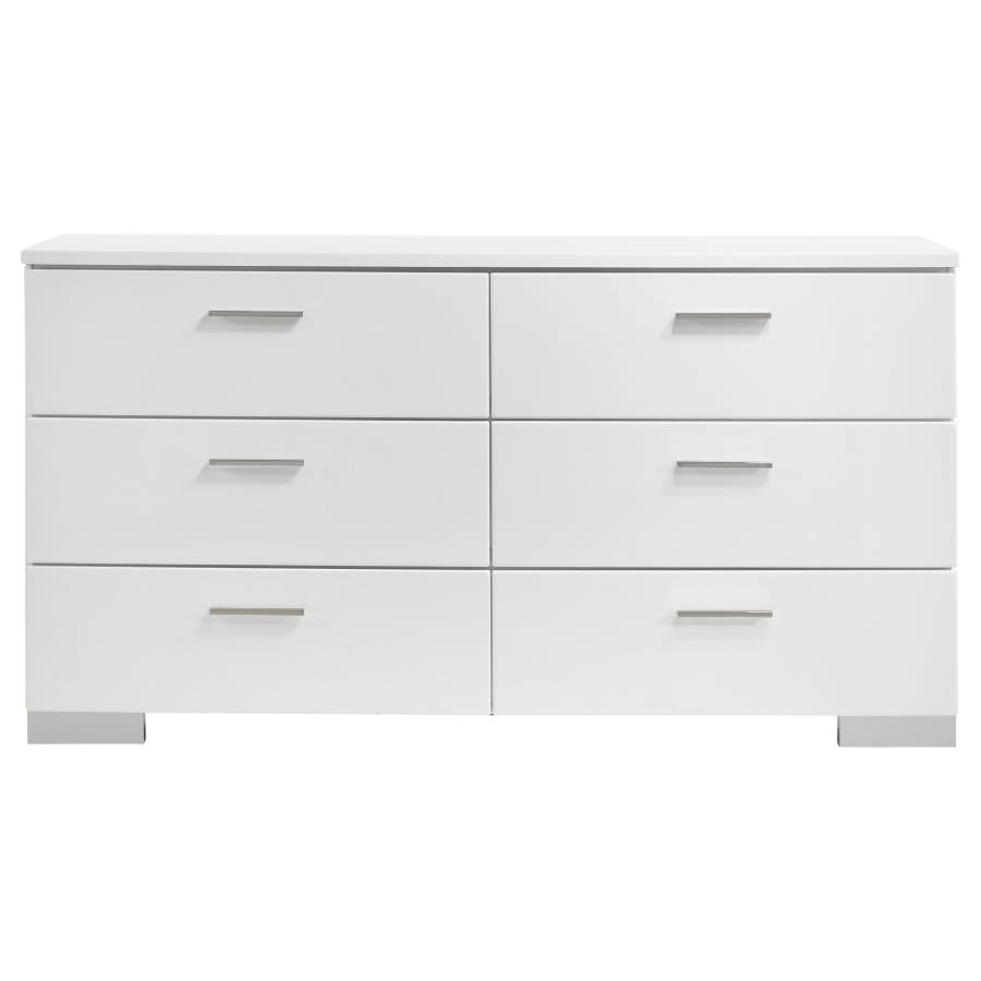 CoasterEssence Felicity 6-Drawer Dresser Glossy White