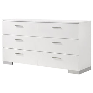 CoasterEssence Felicity 6-Drawer Dresser Glossy White