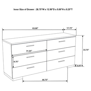 CoasterEssence Felicity 6-Drawer Dresser Glossy White