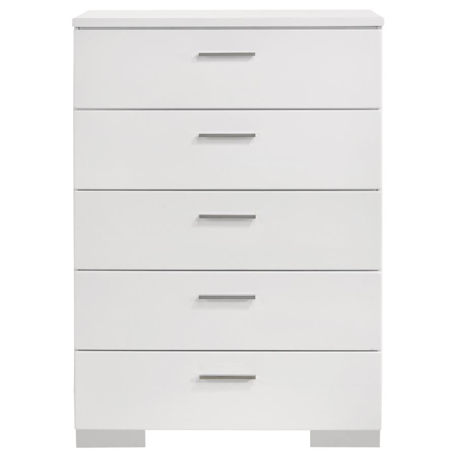 CoasterEssence Felicity 5-Drawer Chest Glossy White