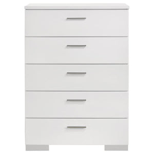 CoasterEssence Felicity 5-Drawer Chest Glossy White