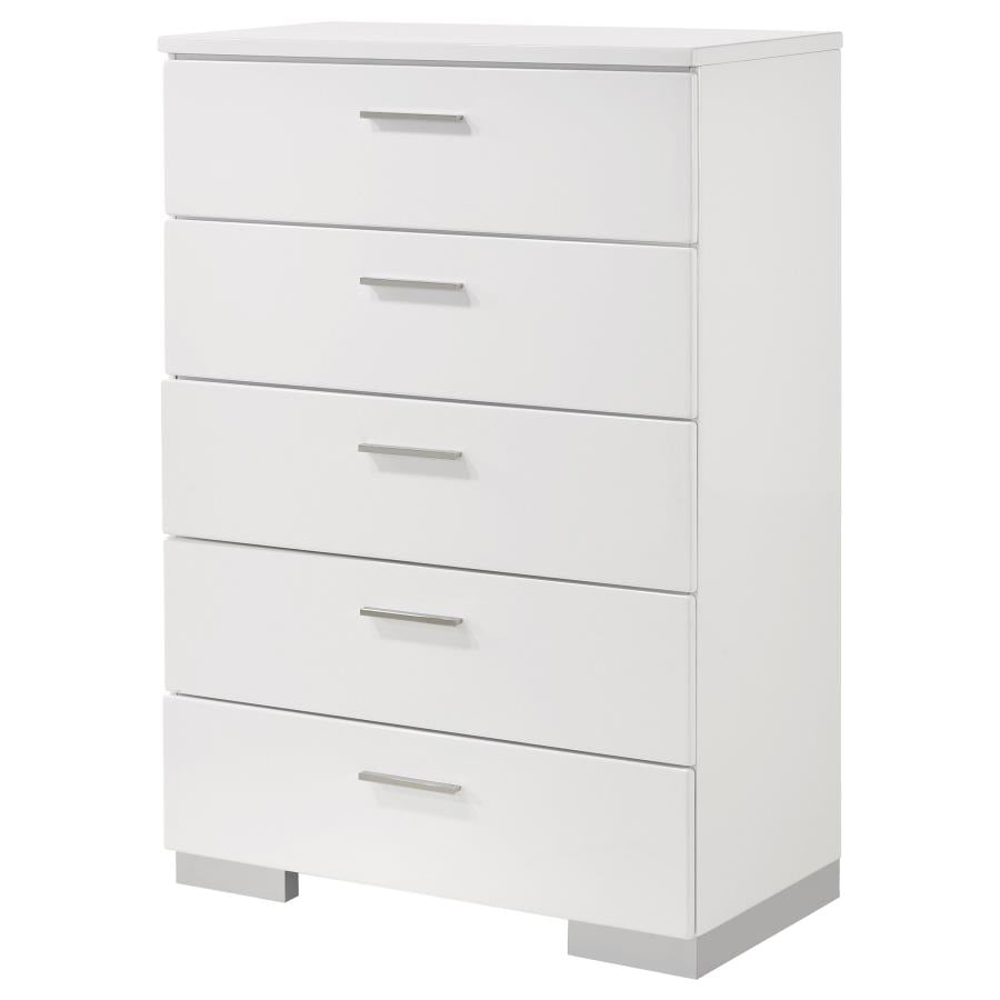 CoasterEssence Felicity 5-Drawer Chest Glossy White