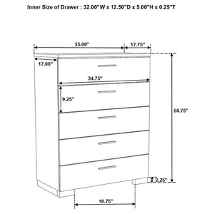 CoasterEssence Felicity 5-Drawer Chest Glossy White