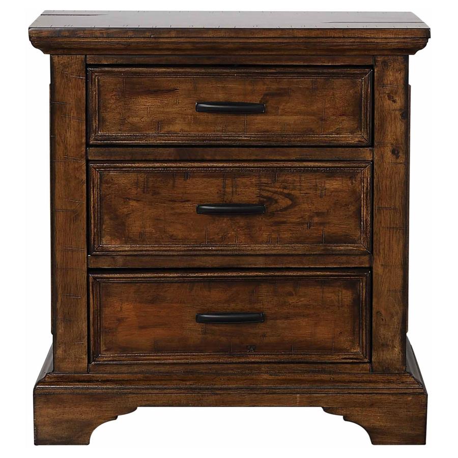 CoasterEssence Elk Grove 3-Drawer Nightstand Vintage Bourbon