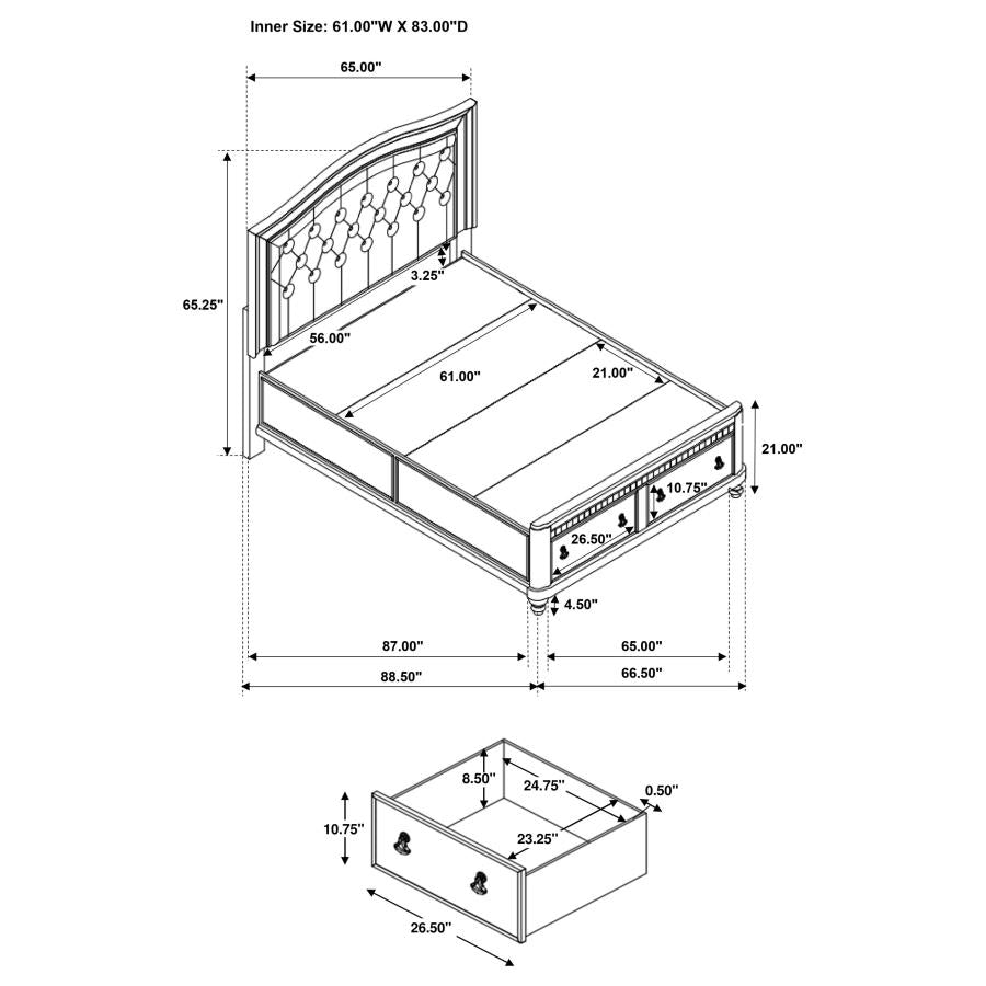 CoasterEssence Bling Game Upholstered Storage Bed Metallic Platinum