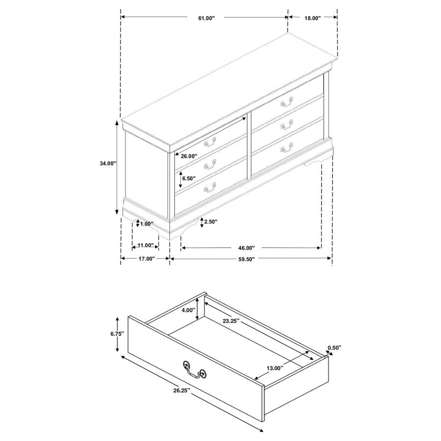 CoasterEveryday Louis Philippe 6-Drawer Dresser White