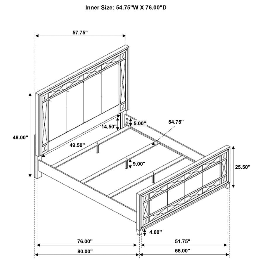 CoasterEssence Leighton Panel Bed With Mirrored Accents Mercury Metallic