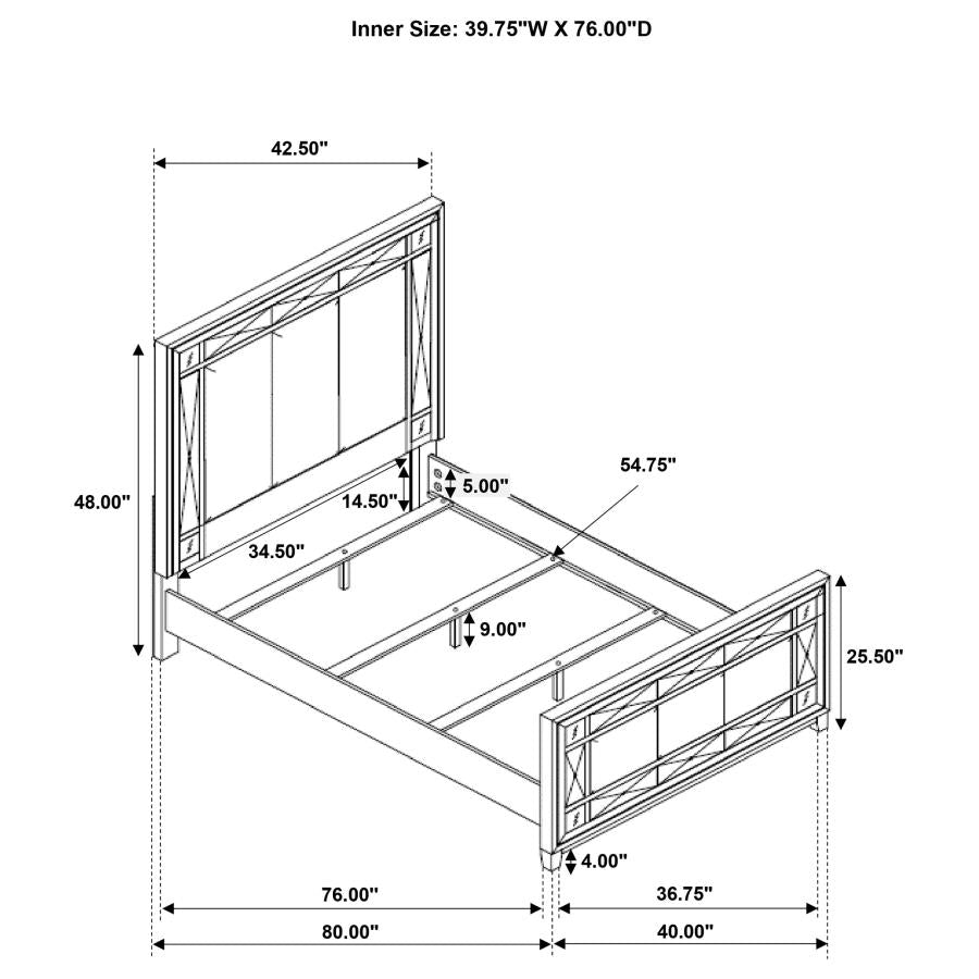 CoasterEssence Leighton Panel Bed With Mirrored Accents Mercury Metallic