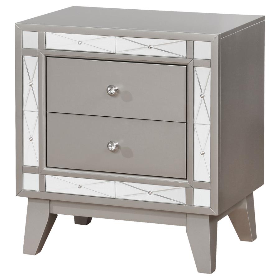 CoasterEssence Leighton 2-Drawer Nightstand Metallic Mercury