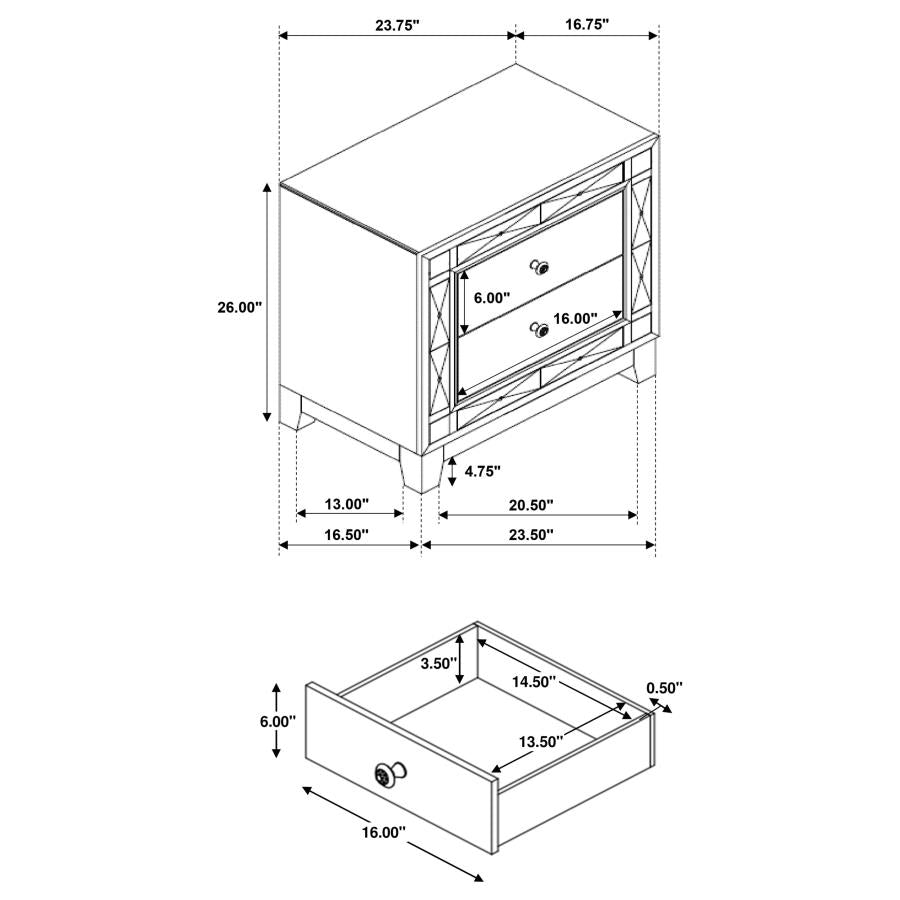 CoasterEssence Leighton 2-Drawer Nightstand Metallic Mercury